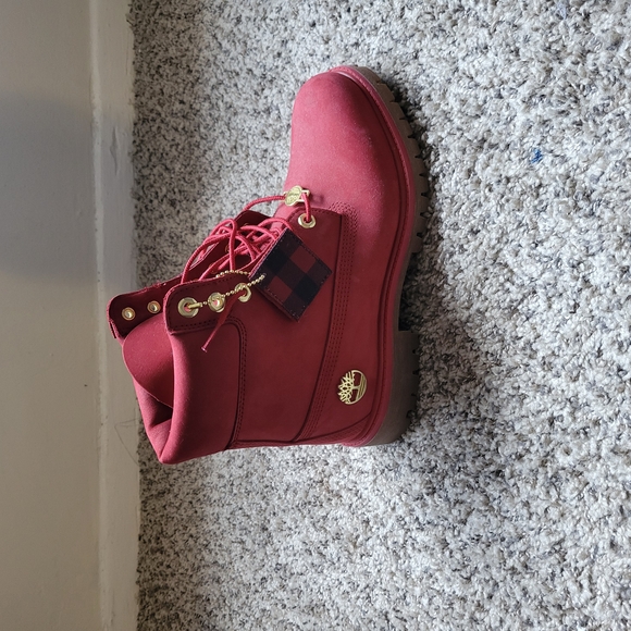 Timberland Other - Timberland Red Boots with Plaid Accent